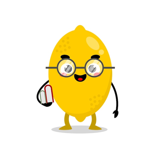 Mascotte de citron heureux tenant un livre