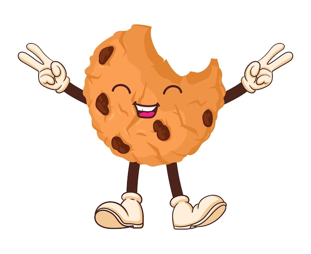 Mascotte de cookie de dessin animé Biscuit aux pépites de chocolat drôle emoji mignon avec visage bras et jambes illustration vectorielle plane Caractère de biscuit