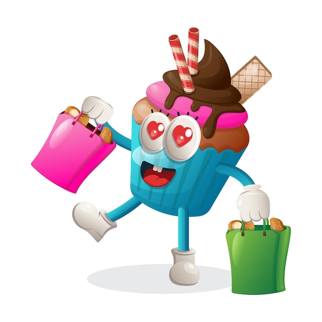 Mascotte De Cupcake Mignon Shopping Heureux