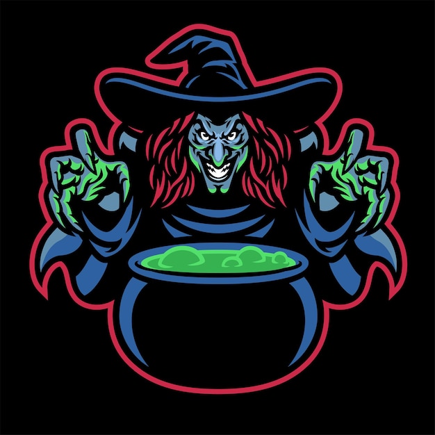 Mascotte De Dame Sorcière Cuisinant La Potion