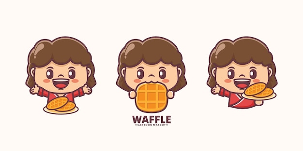 Vecteur mascotte de dessin animé de chef femme avec une gaufre