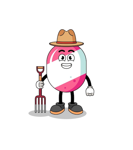 Mascotte De Dessin Animé De Fermier De Bonbons