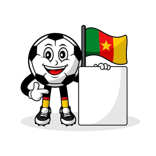 Mascotte Dessin Animé Football Cameroun Drapeau Avec Bannière