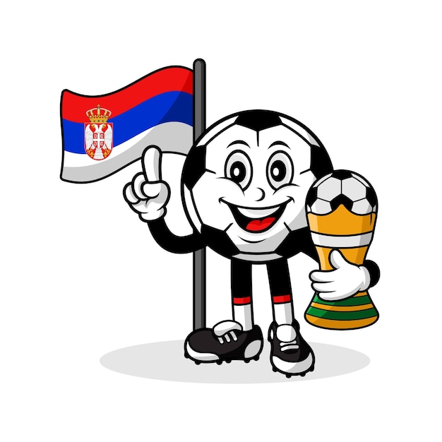 Mascotte Dessin Animé Football Serbie Drapeau Avec Le Vainqueur Du Trophée