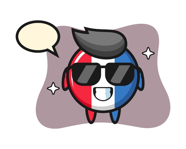 Mascotte De Dessin Animé D'insigne De Drapeau France Posant Avec Des Lunettes De Soleil