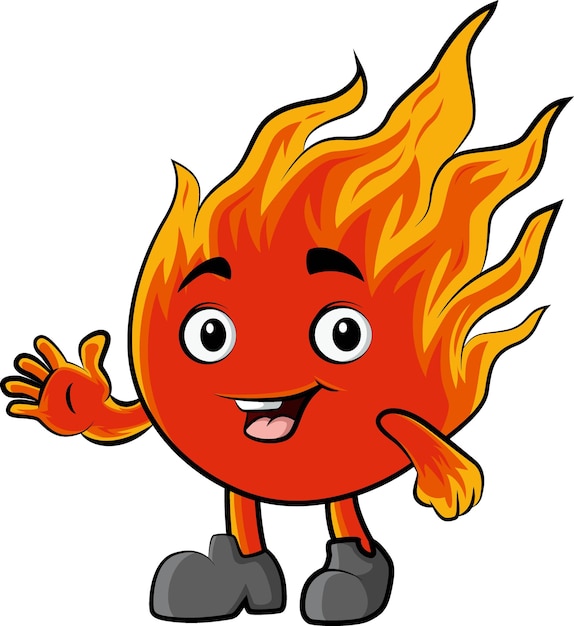 Mascotte De Dessin Animé Mignon Flamme Agitant La Main