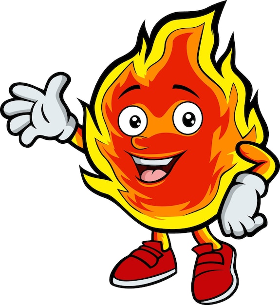 Mascotte De Dessin Animé Mignon Flamme Agitant La Main