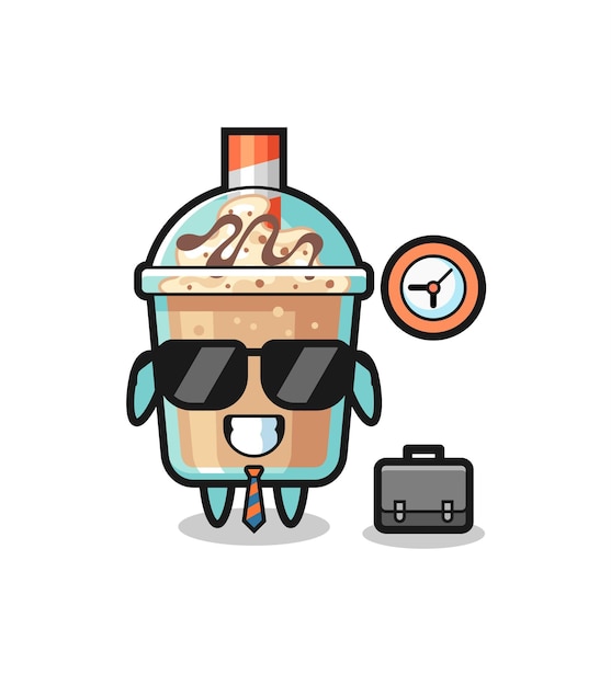 Mascotte De Dessin Animé De Milkshake En Tant Qu'homme D'affaires, Design De Style Mignon Pour T-shirt, Autocollant, élément De Logo