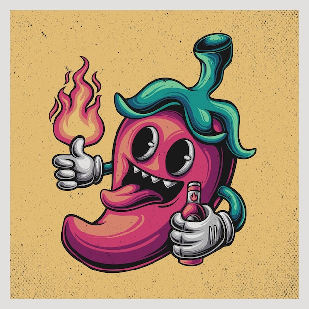 Vecteur mascotte de dessin animé de piment rouge avec sauce piquante