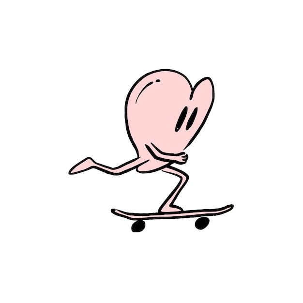 Vecteur mascotte dessinée à la main skateboard d'amour