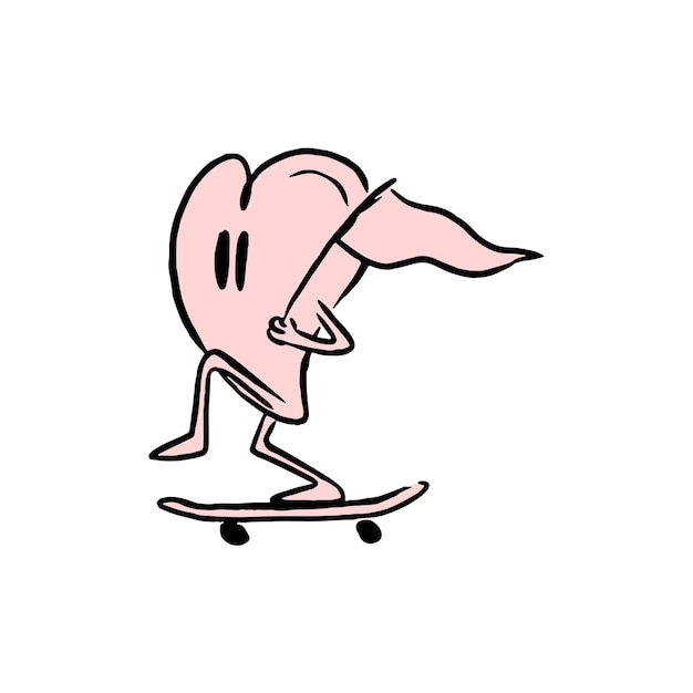 Vecteur mascotte dessinée à la main skateboard d'amour