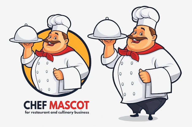 Vecteur mascotte drôle de chef pour les affaires cullinaires et le restaurant, mascotte fat chef