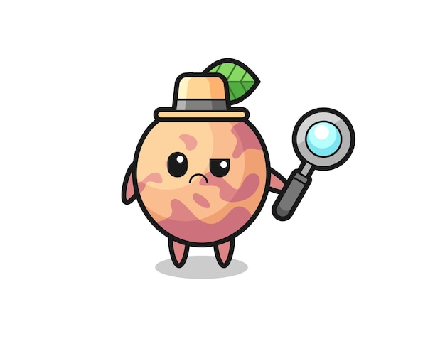 La Mascotte Du Fruit Pluot Mignon En Tant Que Détective