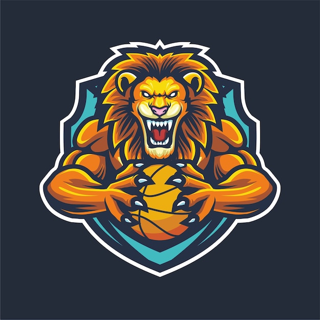 Vecteur mascotte du logo lion esport pour le basket