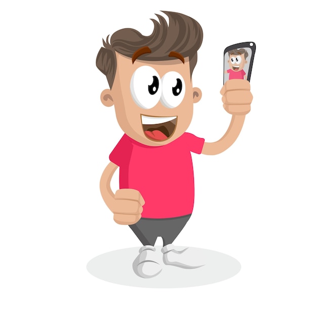 La mascotte du logo rouge du joueur masculin Footbacll avec une pose de selfie