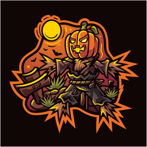 Mascotte D'esport Citrouille épouvantail Halloween