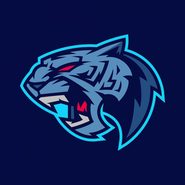 Vecteur mascotte esport tigre bleu logo et illustration