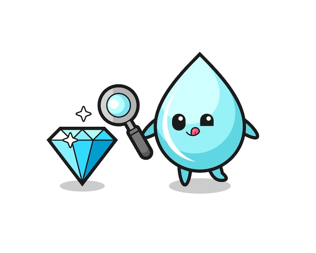 La Mascotte Goutte D'eau Vérifie L'authenticité D'un Diamant, Design De Style Mignon Pour T-shirt, Autocollant, élément De Logo