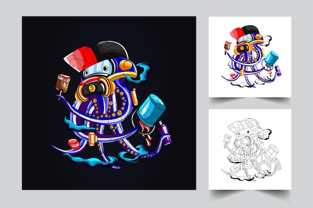 Vecteur mascotte de graffiti de poulpe avec style concept illustration moderne