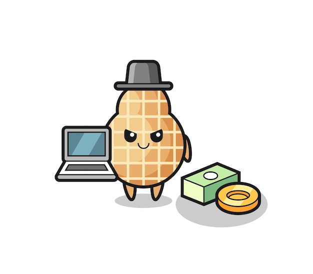 Vecteur mascotte illustration d'arachide en tant que hacker