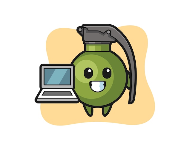 Mascotte Illustration De Grenade Avec Un Ordinateur Portable