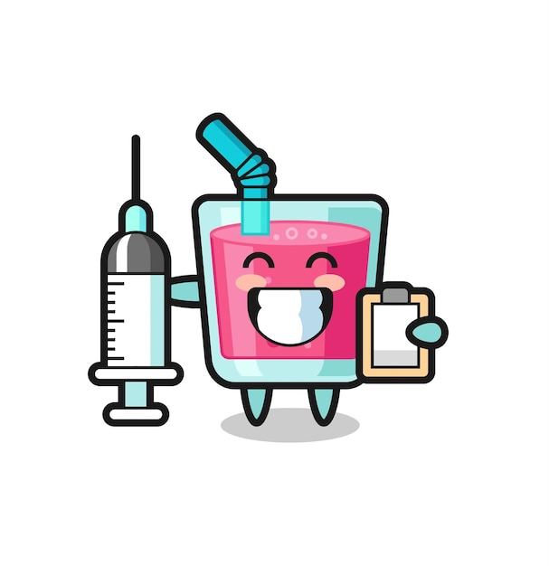 Vecteur mascotte illustration de jus de fraise en tant que médecin