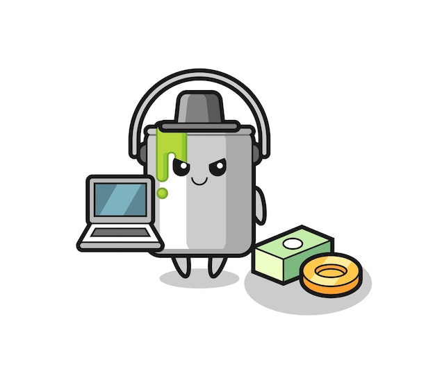 Mascotte Illustration De Pot De Peinture En Tant Que Hacker