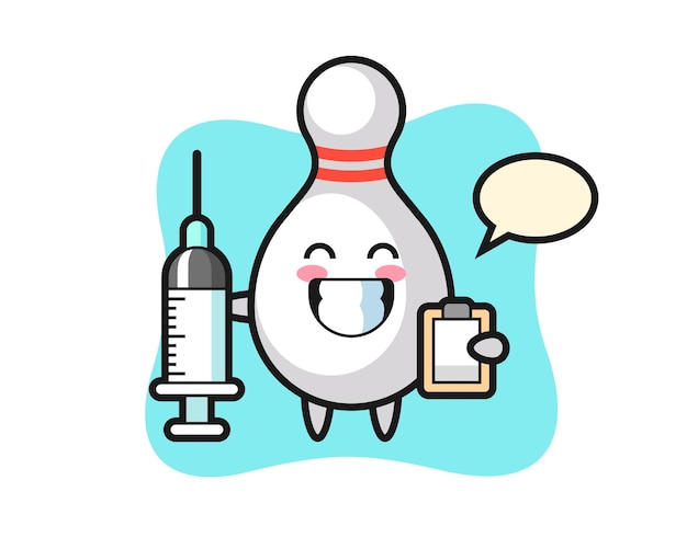 Mascotte Illustration D'une Quille De Bowling En Tant Que Médecin, Style Mignon Pour T-shirt, Autocollant, élément De Logo