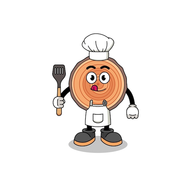 Mascotte, Illustration, De, Tronc Bois, Chef Cuisinier