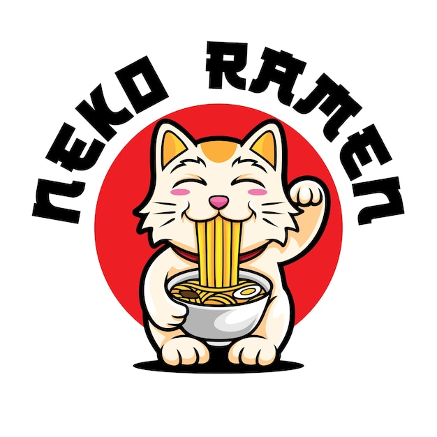 Vecteur mascotte de logo neko ramen