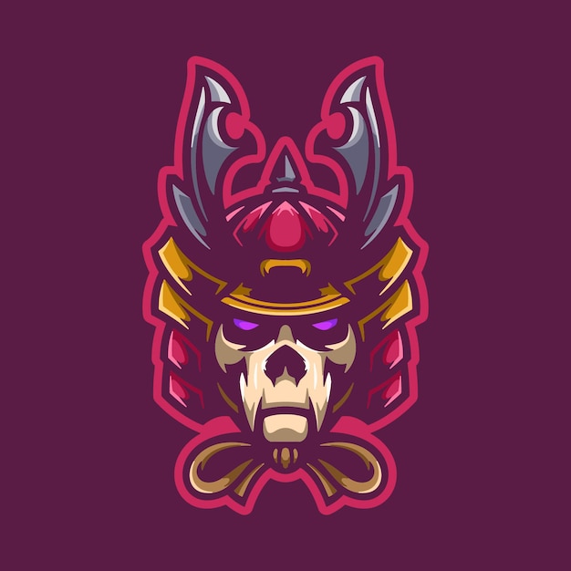 Vecteur mascotte de logo skull samurai