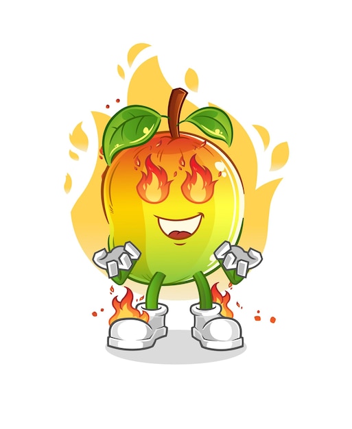 Mascotte De Mangue En Feu. Vecteur De Dessin Animé