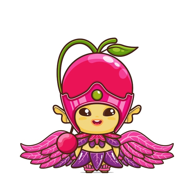 La Mascotte Mignonne De Cerise Avec Des Ailes De Feuille Peut être Utilisée Pour Le Contenu D'informations Sur Les Légumes, Etc. Pour Les Enfants Ou Les Adultes