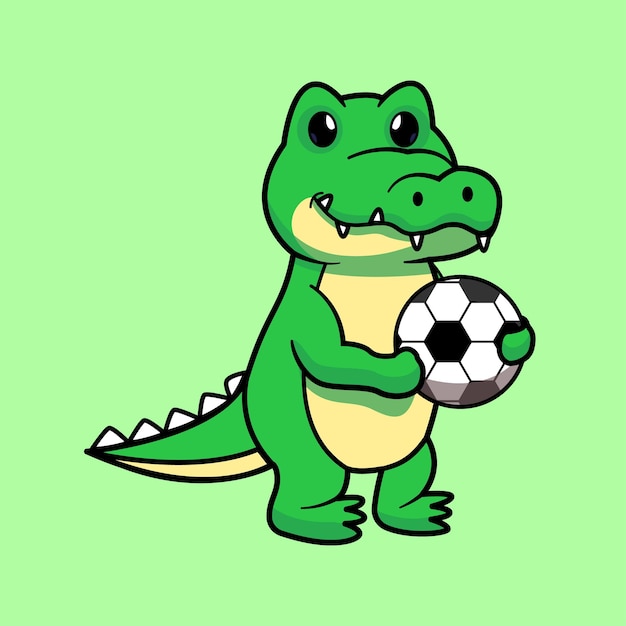 La Mascotte Mignonne De Crocodile Porte Le Ballon Du Vecteur D'illustration