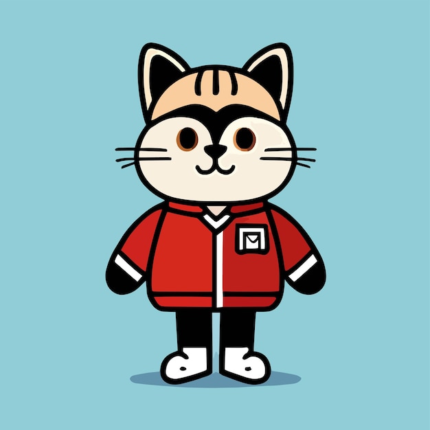 Mascotte mignonne de dessin animé plat pour un chat avec un uniforme scolaire