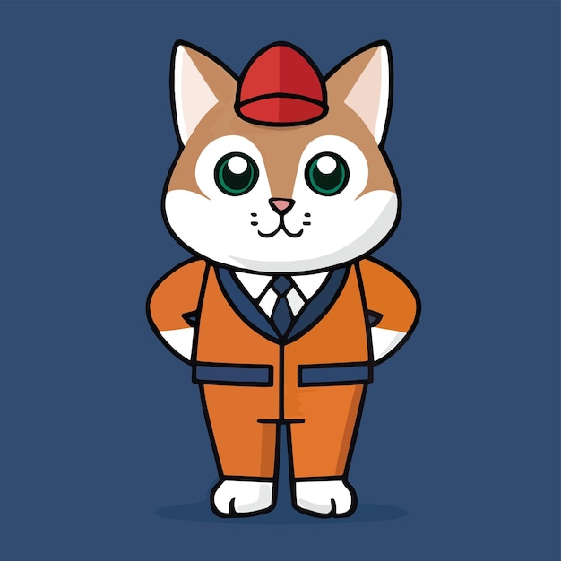 Mascotte mignonne de dessin animé plat pour un chat avec un uniforme scolaire