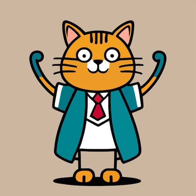 Mascotte Mignonne De Dessin Animé Plat Pour Un Chat Avec Un Uniforme Scolaire