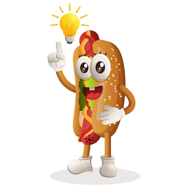 La Mascotte Mignonne De Hot-dog A Une Inspiration D'idée D'ampoule D'idée