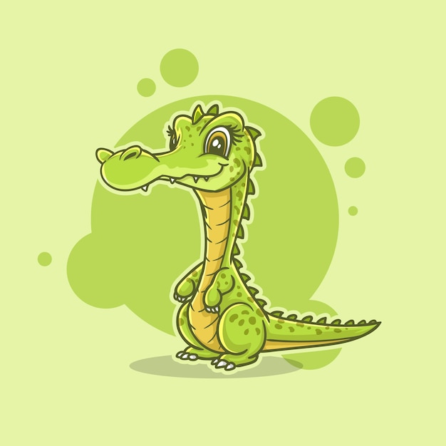 Vecteur mascotte mignonne illustration personnage crocodile, lézard, alligator, mascotte de dessin animé