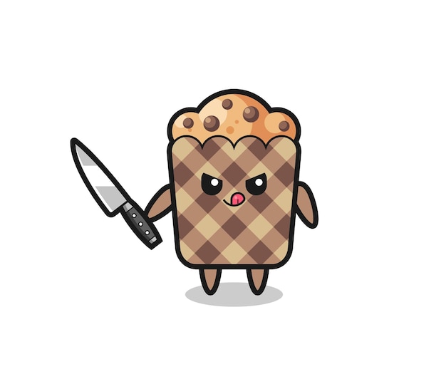 Mascotte Mignonne De Muffin En Tant Que Psychopathe Tenant Un Design Mignon De Couteau