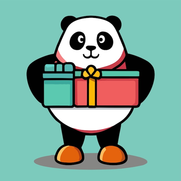 Mascotte mignonne d'un panda portant une boîte-cadeau dessin animé plat pour animaux Convient pour un anniversaire