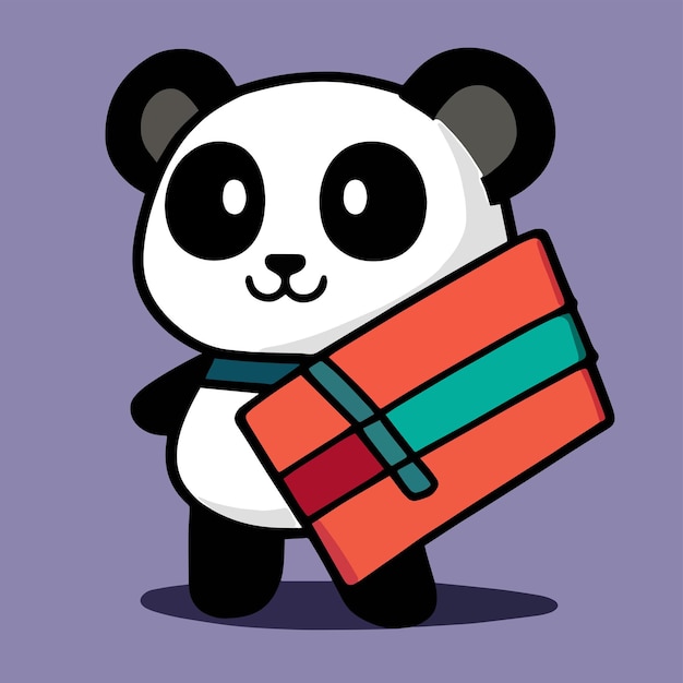 Mascotte mignonne d'un panda portant une boîte-cadeau dessin animé plat pour animaux Convient pour un anniversaire