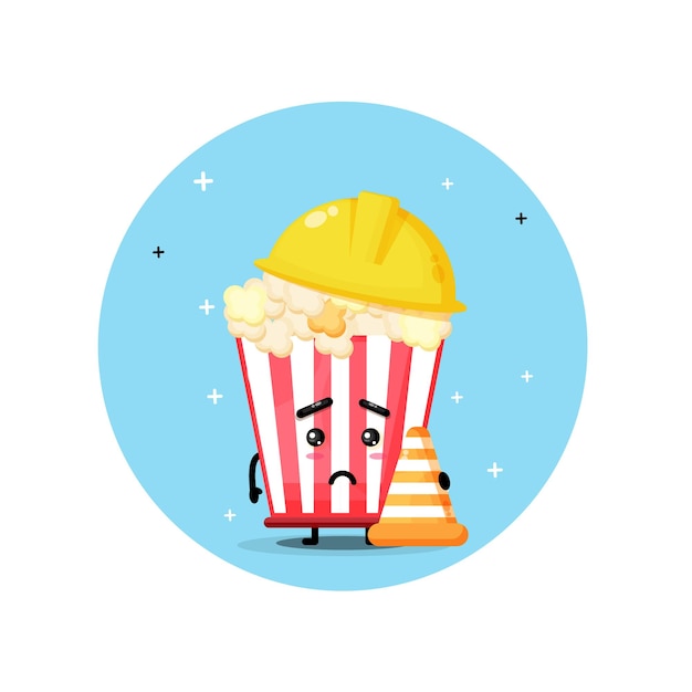 Mascotte Mignonne De Pop-corn Travaille Dans La Construction