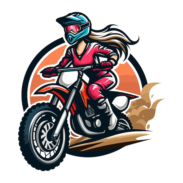 Mascotte De Motocross Fille Logo Moderne Ou Design De T-shirt Illustration Vectorielle Sur Fond Blanc