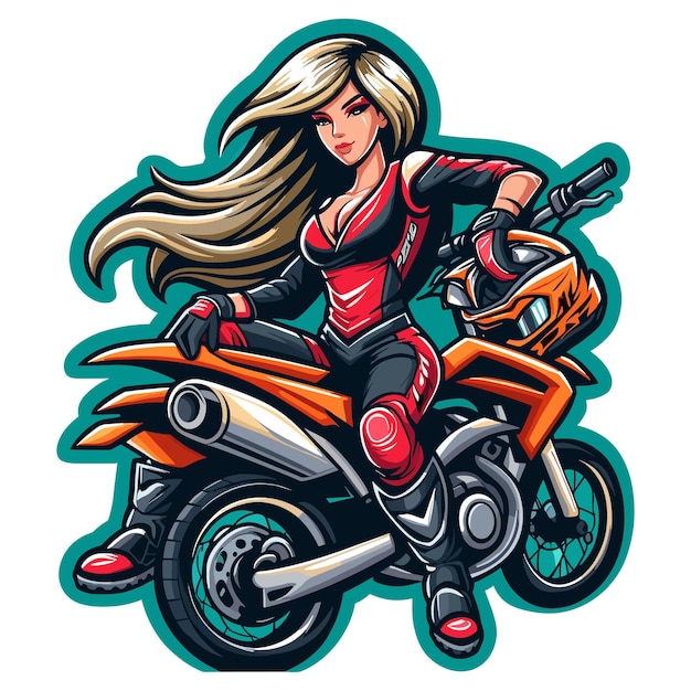 Vecteur mascotte de motocross fille logo moderne ou design de t-shirt illustration vectorielle sur fond blanc
