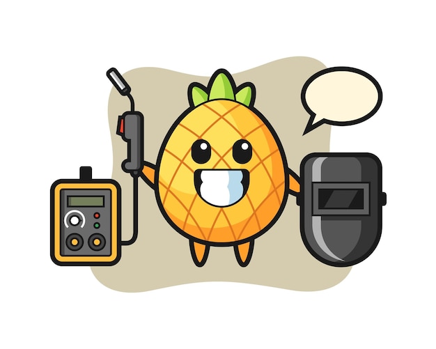 Mascotte De Personnage D'ananas En Tant Que Soudeur