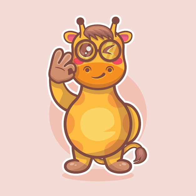 Vecteur mascotte de personnage animal de girafe drôle avec signe ok geste de la main dessin animé isolé.