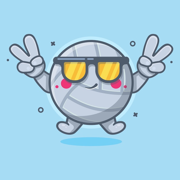 mascotte de personnage de ballon de volley-ball cool avec signe de paix geste de la main dessin animé isolé