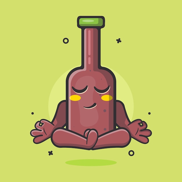 mascotte de personnage de bouteille de bière calme avec pose de méditation yoga dessin animé isolé dans un style plat