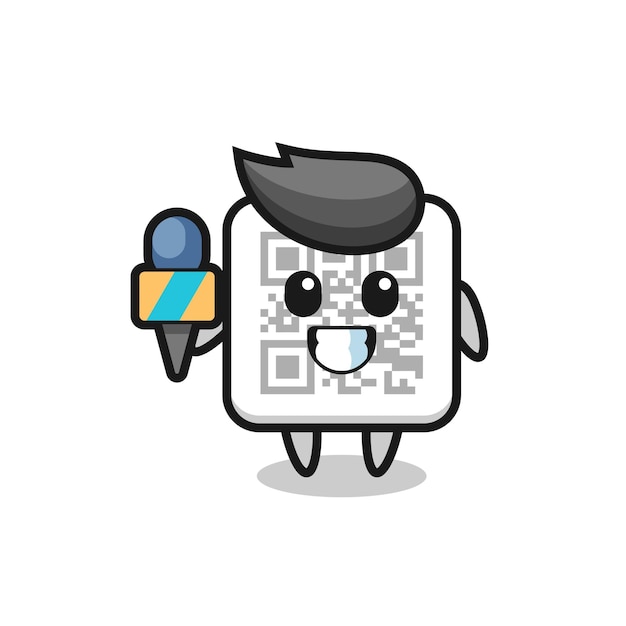 Mascotte De Personnage De Code Qr En Tant Que Journaliste Mignon